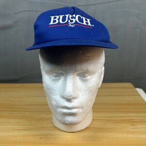 Vintage Busch Beer Mesh Snapback Cap Hat Blue One Size Adjustable Embroidery Vtg
